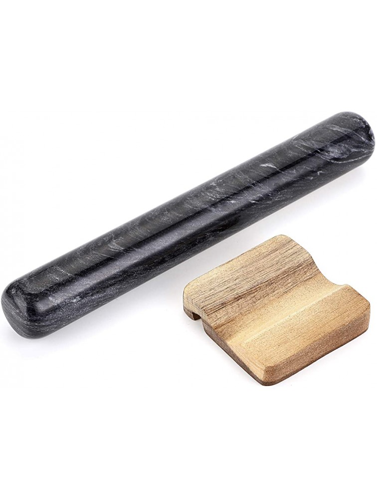 OwnMy Marble Rolling Pin with Wooden Holder Base 12 Rolling Pin with Stand Black Rolling Pin No Handles for Baking Cookie Pasta Dough Pastry Fondant Chef - BOCL5HXA7