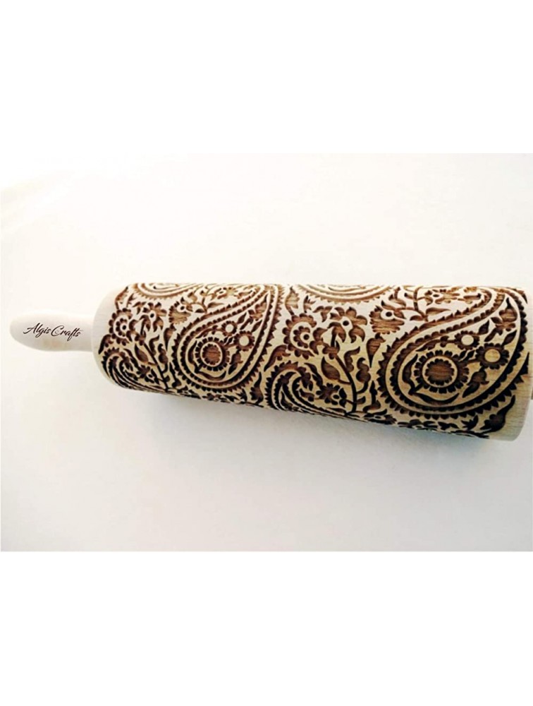 PAISLEY ROLLING PIN ENGRAVED ROLLING PIN with PAISLEY PATTERN for EMBOSSED COOKIES GIFT for MOTHER FRIEND - BOMUEIVCK