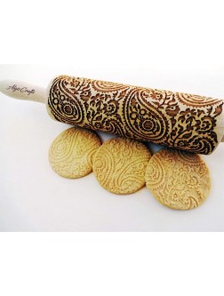 PAISLEY ROLLING PIN ENGRAVED ROLLING PIN with PAISLEY PATTERN for EMBOSSED COOKIES GIFT for MOTHER FRIEND - BOMUEIVCK