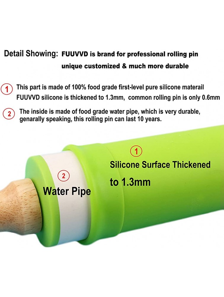 Rolling Pin Nonstick Silicone Rolling Pin 16.9'' Thick Large Nonstick Silicone Pastry Mat 20'' X 16'' for Baking and Rolling Dough - B8FCUK9GJ