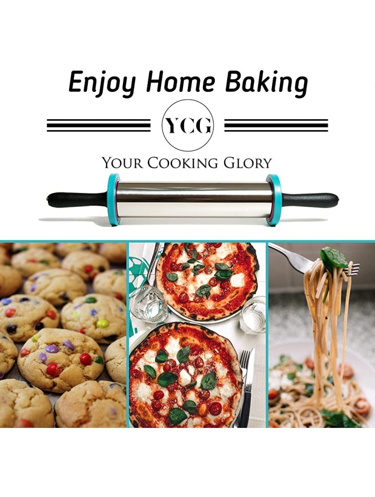 Rolling Pin Perfect Non-Slip Silicone Baking Pastry Mat Best Non Stick Stainless Steel Roller with Thickness Rings for Dough Pizza Pastry Pie Pasta and Cookies Rolling w Handles - BOFFCVHF7