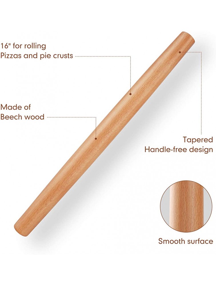 Rolling Pin QUELLANCE Wood French Roller Pin with Silicone Baking Mat Beech Wood Dough Roller for Baking Dough Pizza Pie Pastries Pasta and Cookies - BOV24IQZ0
