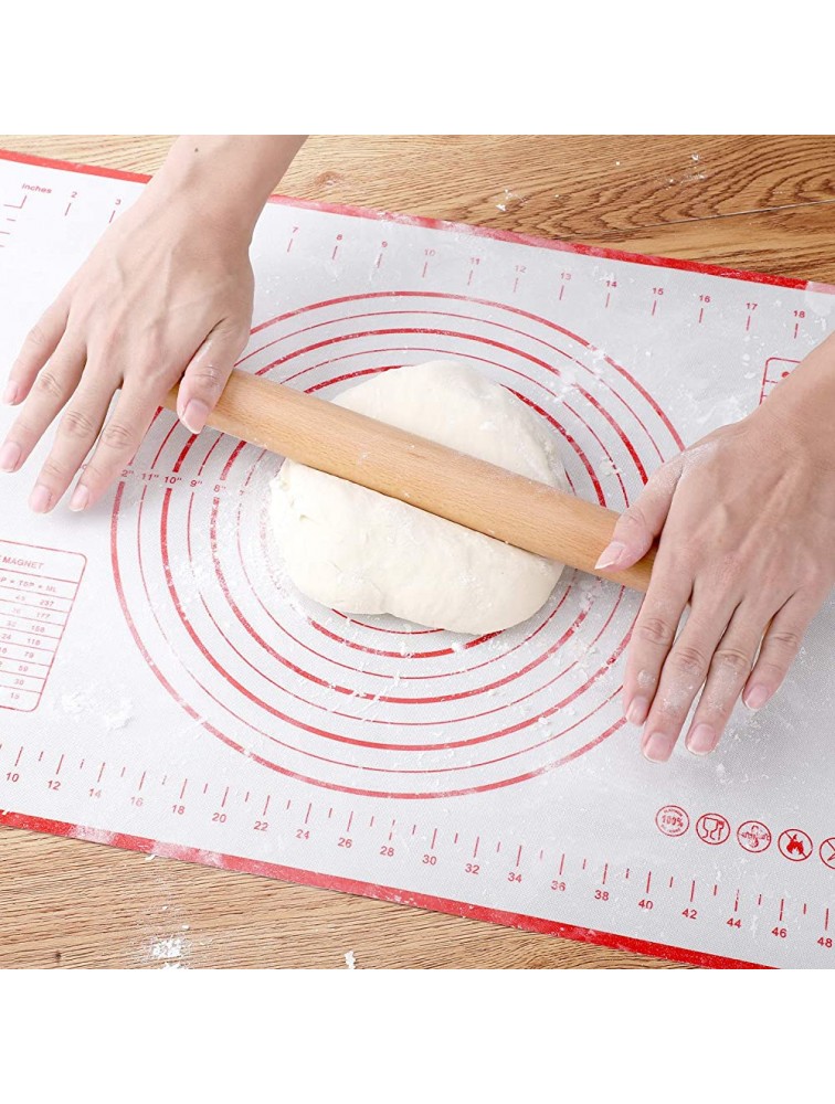 Rolling Pin QUELLANCE Wood French Roller Pin with Silicone Baking Mat Beech Wood Dough Roller for Baking Dough Pizza Pie Pastries Pasta and Cookies - BOV24IQZ0