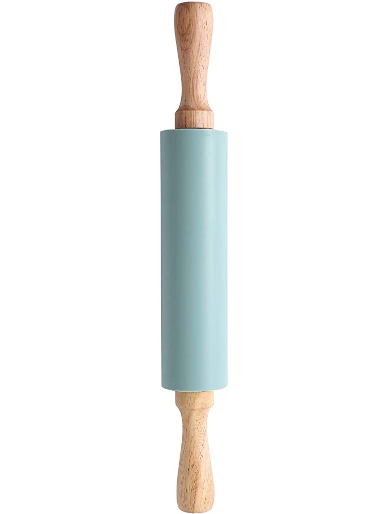 Rolling Pin Silicone for Baking Non stick Surface Wooden Handle Dough Rollers 15.35 In - B6CZUCTLT