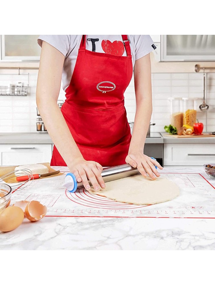 Rolling Pin With Thickness Rings and Silicone Baking Pastry Mat Set Stainless Steel Rolling Pin with Adjustable Thickness Rings for Baking Pizza Pie Pastries Pasta and Cookies - BR62PWUDP