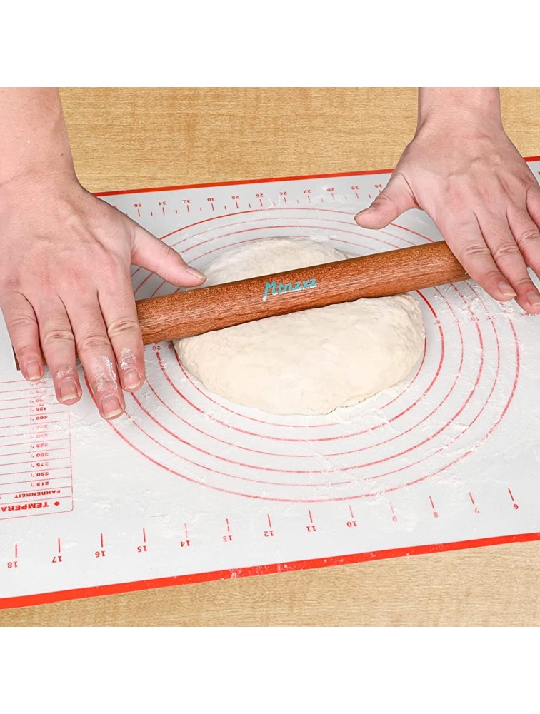 Rolling Pins and Silicone Baking Pastry Mat Set Wooden French Rolling Pin Wood Smooth Dough Roller for Baking Dough Pizza Pie Pastries Pasta Cookies Essential Kitchen Tools Gift Ideas - BUZGEHE4E