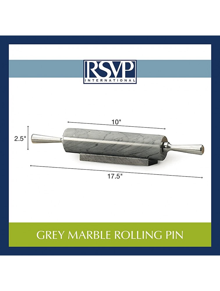 RSVP International Gray Marble Rolling Pin for Baking & Stand 10 | Designed to Keep Pastry Dough Cold | Fondant Pie Crust Cookies Pastries Pasta Pizza Dough Biscuits - BWYFFR9NO