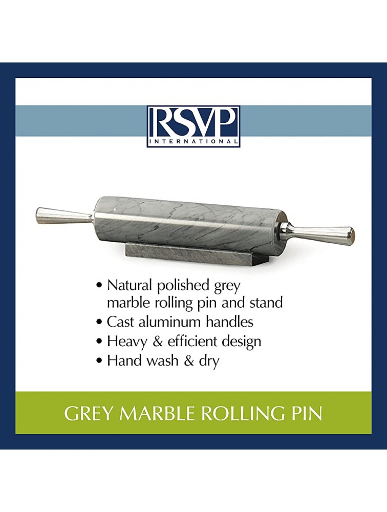 RSVP International Gray Marble Rolling Pin for Baking & Stand 10 | Designed to Keep Pastry Dough Cold | Fondant Pie Crust Cookies Pastries Pasta Pizza Dough Biscuits - BWYFFR9NO