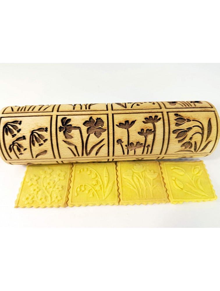 SPRING FLOWERS Embossed Rolling Pin with 16 different spring flowers by Algis Crafts - BMVXNXORT