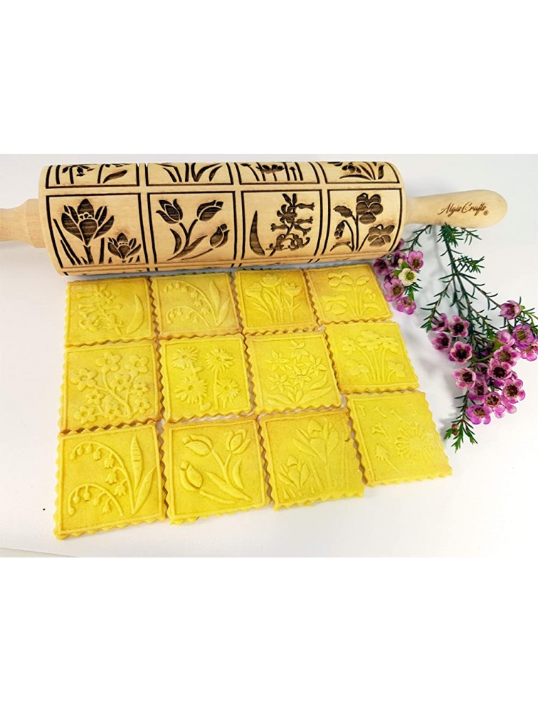 SPRING FLOWERS Embossed Rolling Pin with 16 different spring flowers by Algis Crafts - BMVXNXORT