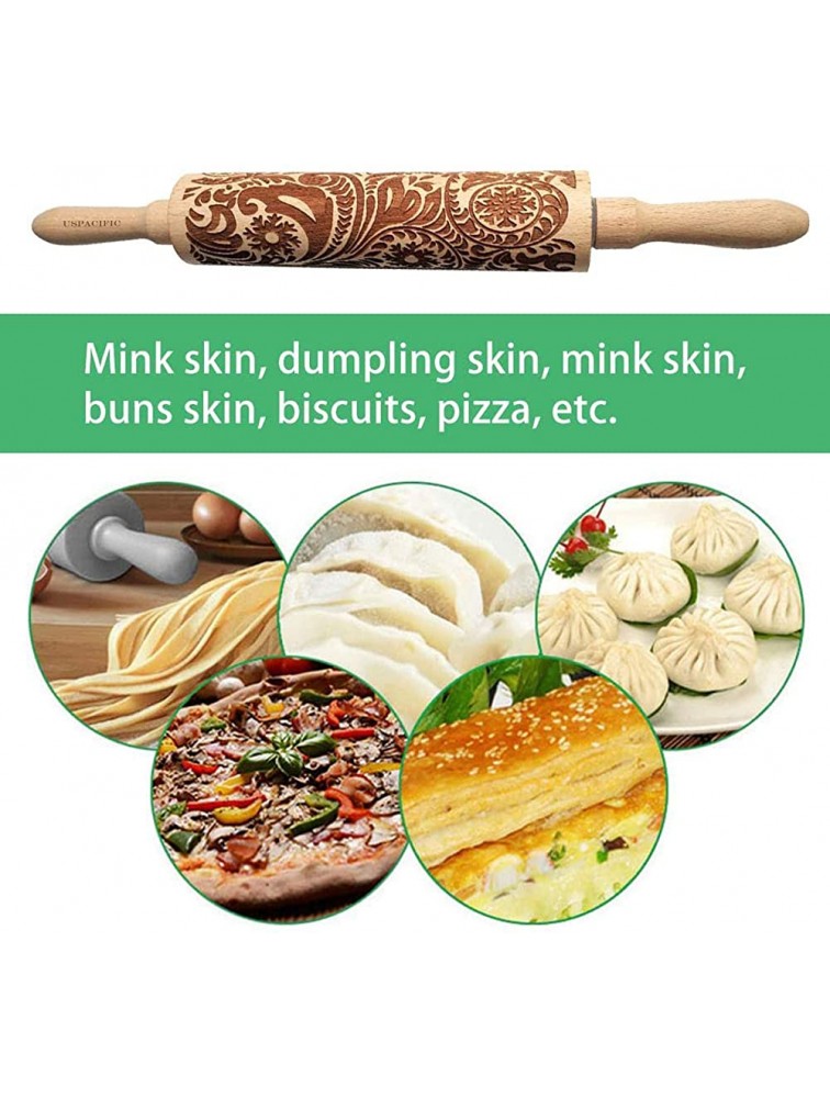 Uspacific Embossed Rolling Pins Snowflake Pattern Wooden Laser Engraved Embossing Printing Rolling Pin DIY Tool for Homemade or Christmas Cookies - B6RHCOCRZ