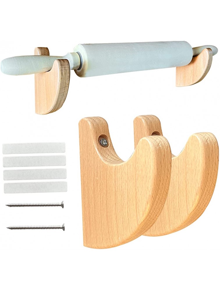 Wooden Rolling Pin Holder Rolling Pin Display Rack Rolling Pin Storage Organizers Home Decor kitchen Wall Mount Hooks-Wall Hanging Multi-Purpose Holder Hardware Included No Rolling Pin - BYAYF9SG8