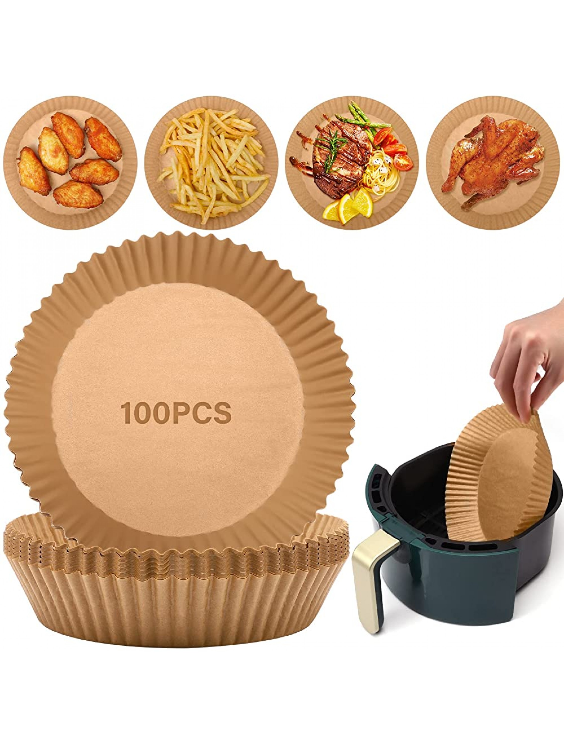 100 PCS Air Fryer Disposable Paper Liner Air Fryer Liners Non-Stick Round Cooking Baking Paper Oil-proof Water-proof Parchment Paper for Air Fryer Baking Roasting Microwave 6.3 inch - BVG1D24X8