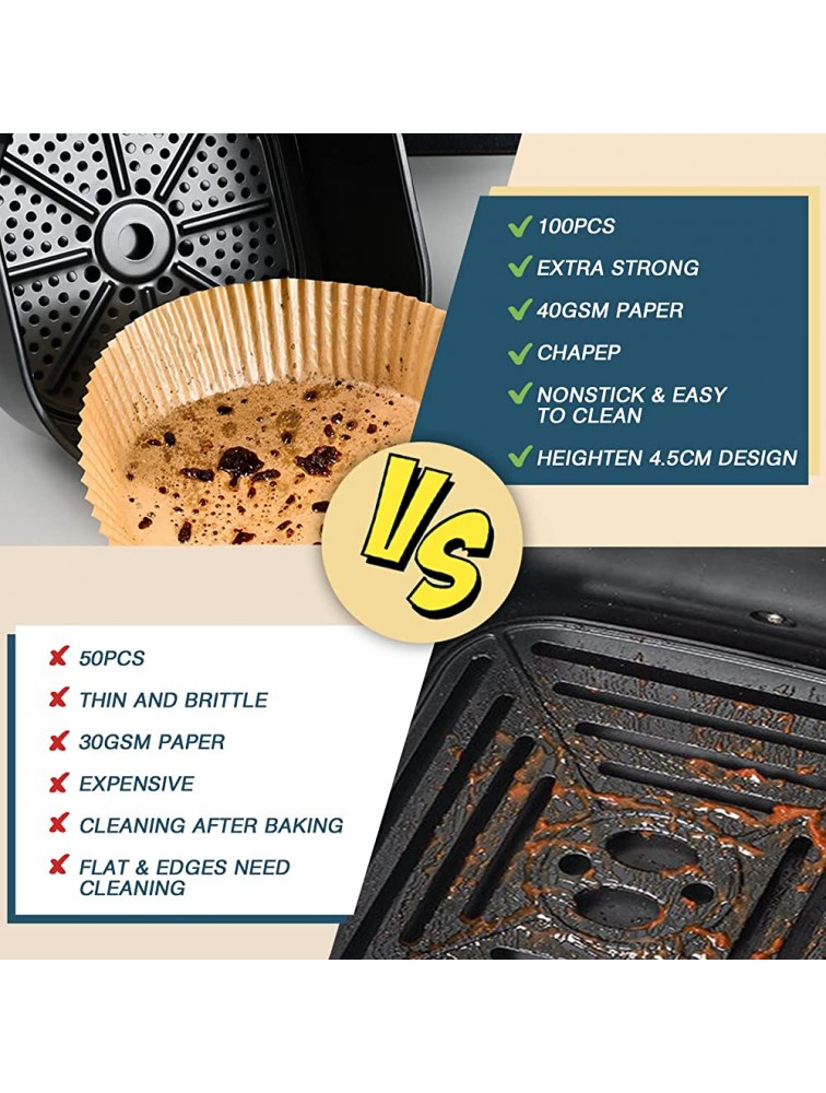 100PCS 8-9.8 Inch Air Fryer Liners XL Air Fryer Disposable Paper Liner Lagre Air Fryer Parchment Paper Liners Non-stick Food Grade Baking Paper for Air Fryer Accessories Oven Microwave - B5I7MJ4P9