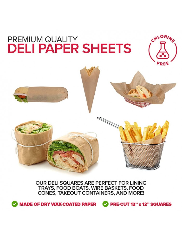12” Deli Squares 250 Pack Natural Kraft Deli Papers Greaseproof Liners for Food Boats Pre Cut Deli Sandwich Wrappers Food Basket Sheets for BBQ Picnic Festival Fair Stock Your Home - BCV6P6W5U