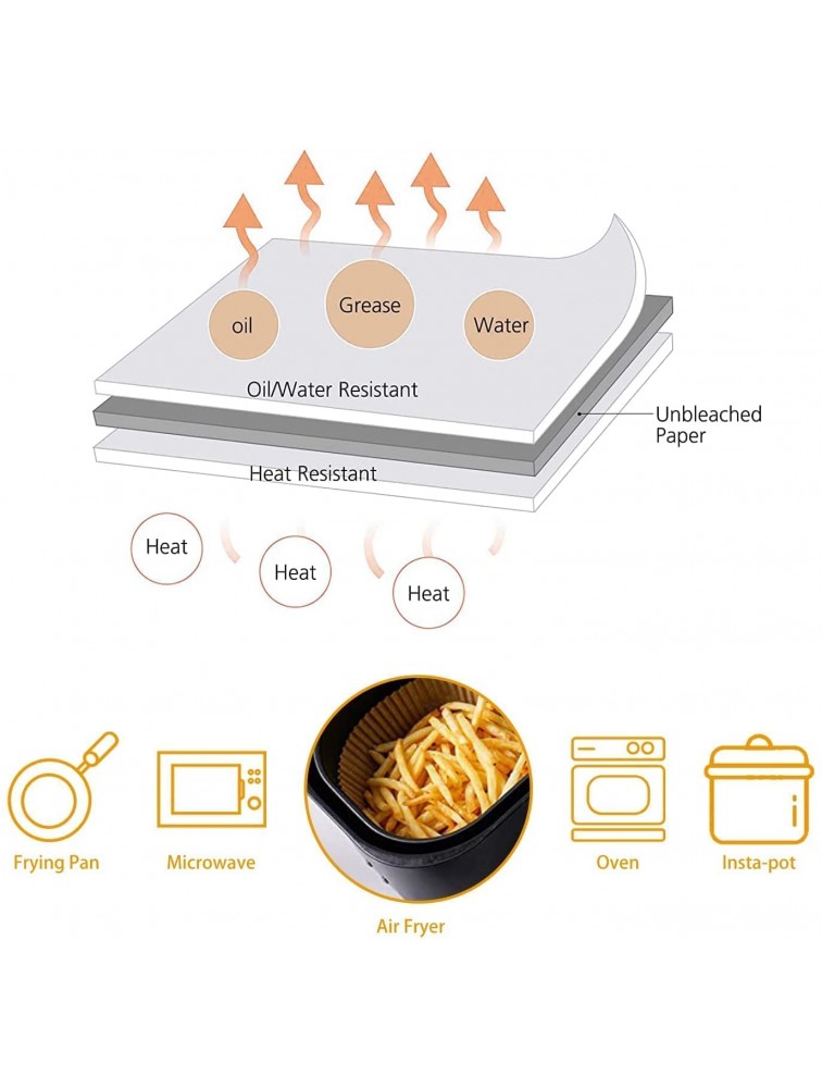 Air Fryer Disposable Paper Liner 100PCS Non-stick Disposable Air Fryer Liners Baking Paper for Air Fryer Oil-proof Water-proof Food Grade Parchment for Baking Roasting Microwave 100Pcs-6.3 inch - B6NORABK2