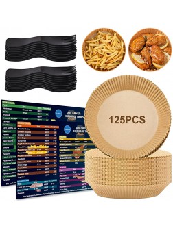 Air Fryer Disposable Paper Liners with Magnetic Cooking Times Chart and Plastic Fork Air Fryer Accessories Cheat Sheet Set 125PCS Round Baking Parchment Pads 6.5" for 3-5 Quart Basket Oven Microwave - B7I3105DW