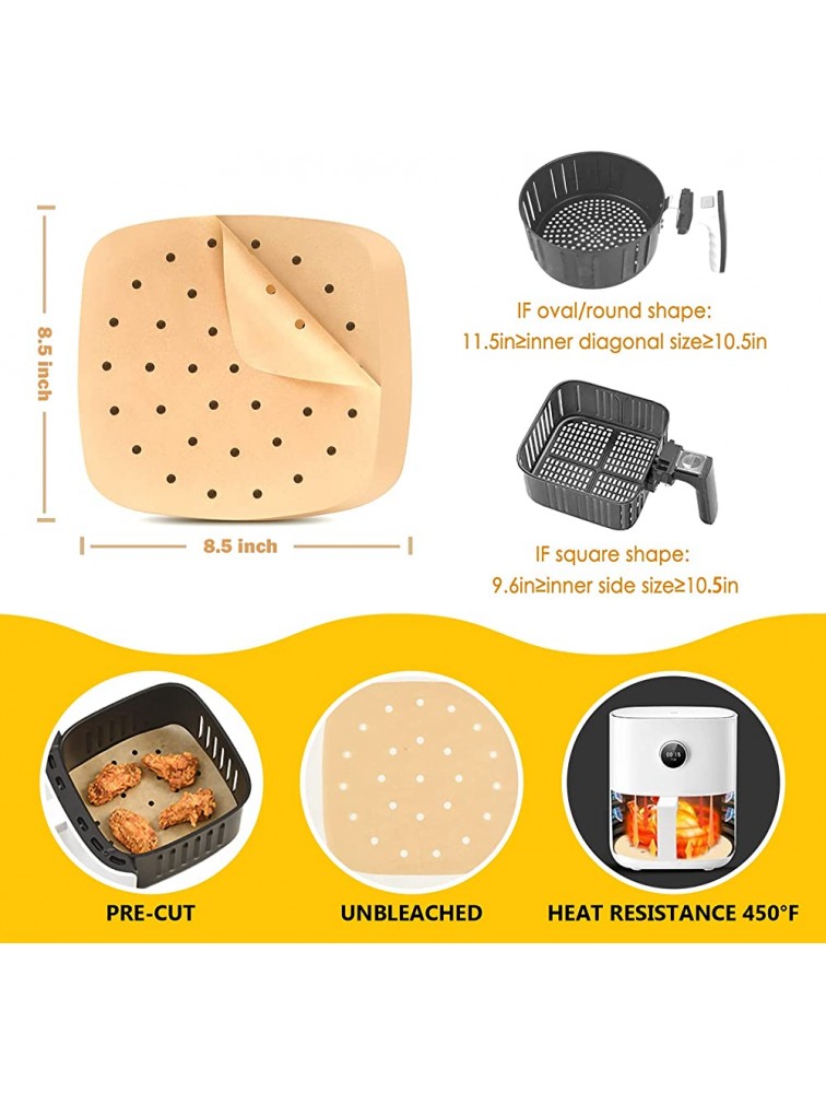 Air Fryer Liners AW&SH 200PCS Unbleached 8.5 Inch Square Perforated Non Stick Food Grade Parchment Paper for Air Fryer Liners Oven Microwave Steamer Cooker - BFWDVBV50