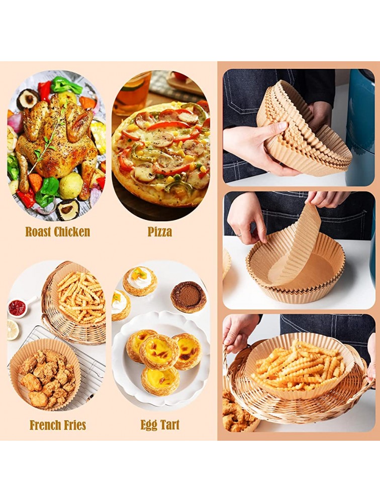 DERGUAM 100 PCS Air Fryer Disposable Paper Liner Non-Stick Baking Parchment Air Fryer Liners with Food Tong and Baking Brush for Baking Roasting Microwave Frying Pan 7.8 - BKANF17NR