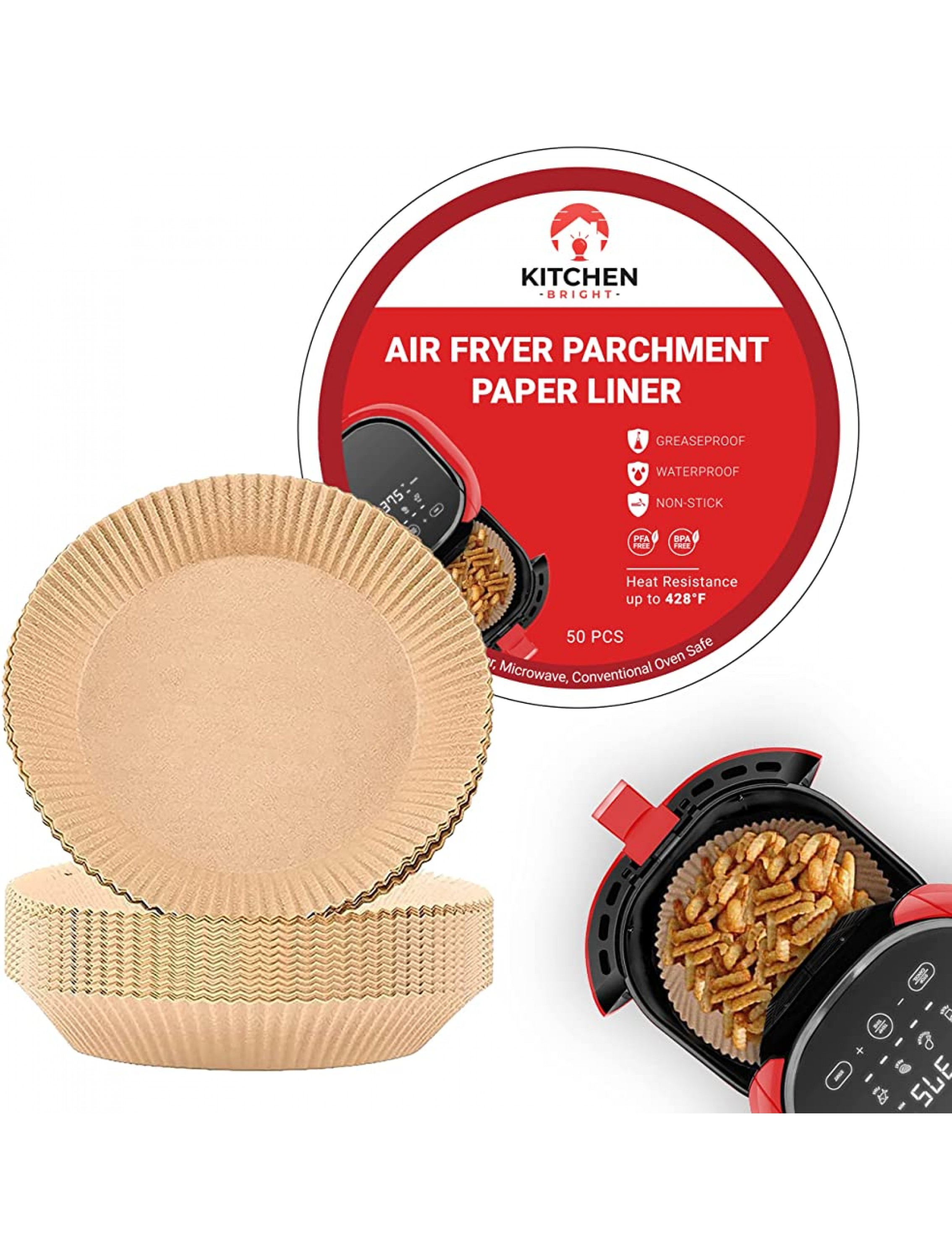 Kitchen Bright Air Fryer Paper Liner Parchment Paper: Air Fryer Liners Air Fryer Parchment Paper Premium Round Non-Stick Greaseproof Waterproof Air Fryer Accessories Paper for Air Fryer 50PCS - BB0WT27IP