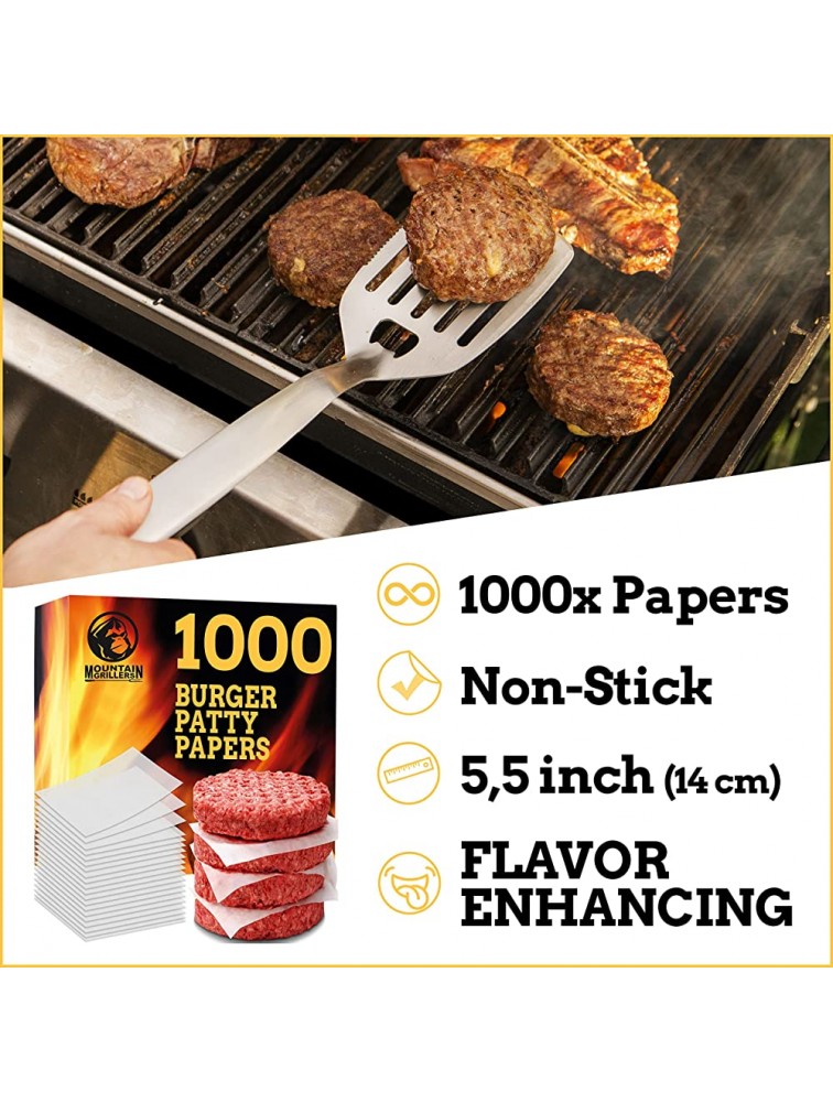 MOUNTAIN GRILLERS Non Stick Waxed Hamburger Patty Papers 1000 Squares Perfect for BBQ Burgers & Food Prep Easy to Separate Even When Kept in Fridge or Freezer Ideal for Burger Press - B5OHR4AYJ