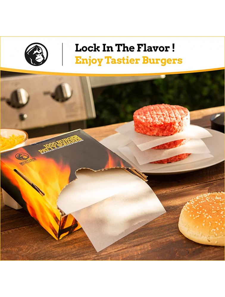 MOUNTAIN GRILLERS Non Stick Waxed Hamburger Patty Papers 1000 Squares Perfect for BBQ Burgers & Food Prep Easy to Separate Even When Kept in Fridge or Freezer Ideal for Burger Press - B5OHR4AYJ