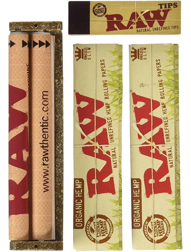 Raw King Size Organic Deal King Size Slim Organic Rolling Papers 110mm Rolling Machine and Wide Filter Tips INCLUDES Black Velvet Pouch - BUMAX0EWB