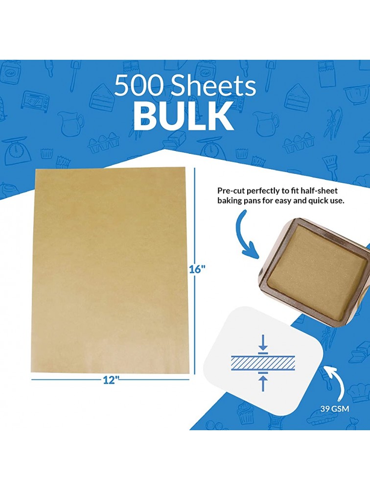 Reli. 500 Pcs Parchment Paper Sheets Bulk | 12x16 in. | Brown Parchment Sheets Baking Paper | Non-Stick Pre-Cut Pan Liners | Brown | Parchment Paper Sheets for Baking Air Fryer Grilling - BILBEPY6G