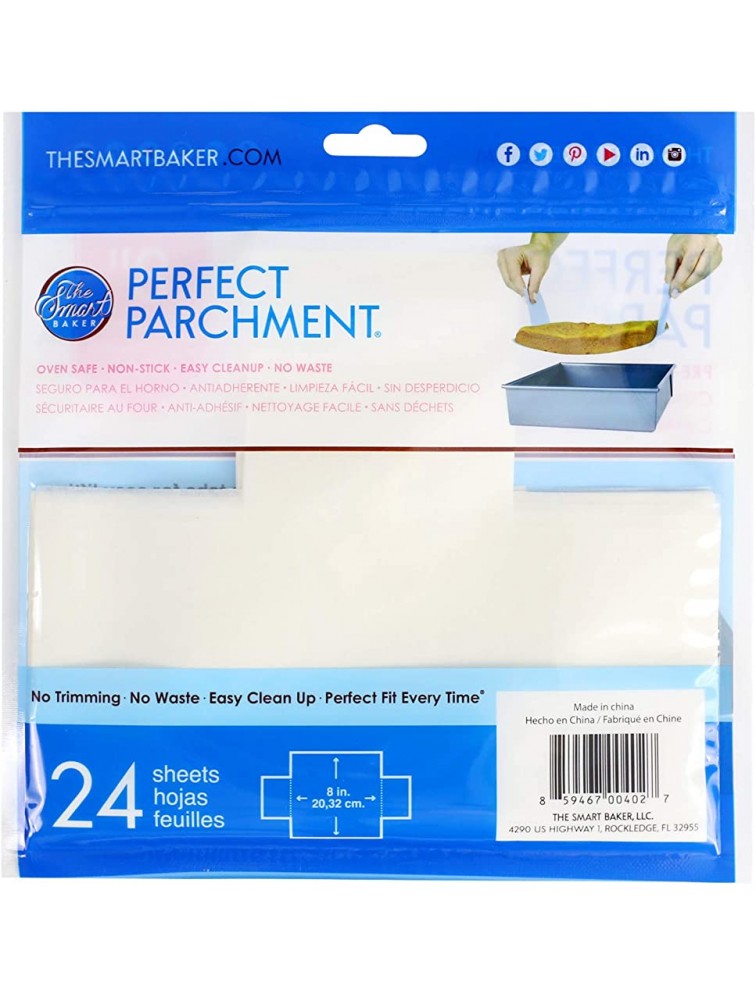 The Smart Baker 8 inch Square Perfect Parchment Paper 24 Pack Pre-cut Parchment Sheets for Cake Pans. As Seen on Shark Tank Baking Sheets - B4VVQGCW8