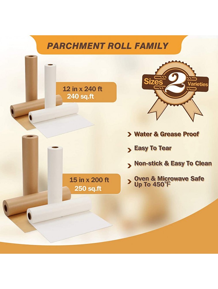 Unbleached Parchment Paper for Baking 12 in x 240 ft 240 Sq.ft Baking Paper Non-Stick Parchment Paper Roll for Baking Cooking Grilling Air Fryer and Steaming - BR5948OEZ