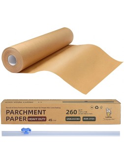 Unbleached Parchment Paper Roll for Baking 15 in x 210 ft 260 Sq.Ft Baking Paper with Slide Cutter Heavy Duty & Non-stick Brown Parchment Paper for Cooking Air Fryer Steaming Bread Cookies - B0GKTMZMF