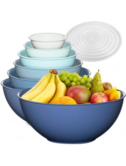 12 Piece Plastic Mixing Bowls Set Colorful Nesting Bowls with Lids 6 Prep Bowls and 6 Lids Color Food Storage for Leftovers Fruit Salads Snacks and Potluck Dishes Microwave and Freezer Safe - BWKMEBS35