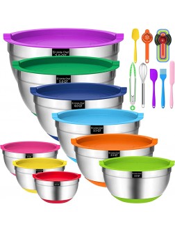 22Pcs Mixing Bowls with Airtight Lids Umite Chef Stainless Steel Nesting Mixing Bowls Set for Baking Prepping Non-slip Silicone Bottom Colorful Bowls with Kitchen Gadgets for Mixing Serving - BHGVNBT8C