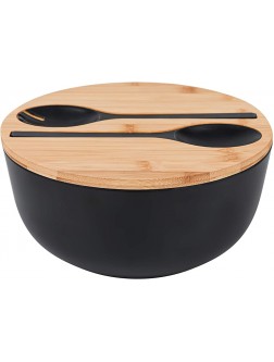 Bamboo Fiber Salad Bowl with Servers Set Large 9.8 inches mixing bowls Solid Bamboo Salad Wooden Bowl with Bamboo Lid Spoon for Fruits,Salads and Decoration Black 9.8INCH - B0836077N