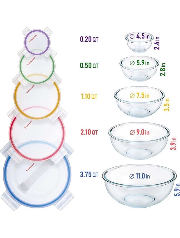 Glass Mixing Bowls Nesting Bowls Space-Saving Glass Bowls With Lids Food Storage Set of 5 Stackable Microwave Glass Containers Glass Storage Bowls With Lids Bpa Free Glass Bowls For Cooking - BDQLSMX0F