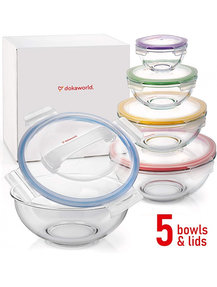 Glass Mixing Bowls Nesting Bowls Space-Saving Glass Bowls With Lids Food Storage Set of 5 Stackable Microwave Glass Containers Glass Storage Bowls With Lids Bpa Free Glass Bowls For Cooking - BDQLSMX0F