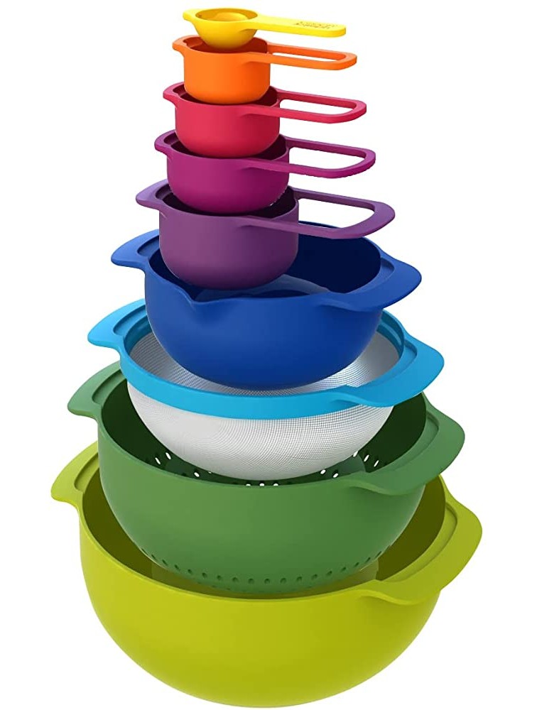 Joseph Joseph Nest 9 Nesting Bowls Set with Mixing Bowls Measuring Cups Sieve Colander 9-Piece Multicolored - BV8LLXSTL