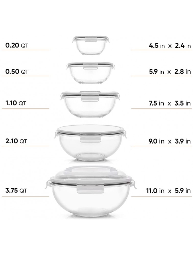 JoyJolt Kitchen Mixing Bowls. 5pc Glass Bowls with Lids Set – Neat Nesting Bowls. Large Mixing Bowl Set incl Batter Bowl Cooking Bowls Storage Bowls with Lids and Big Salad Bowl with BPA-Free Lids - BV7L5UZAG