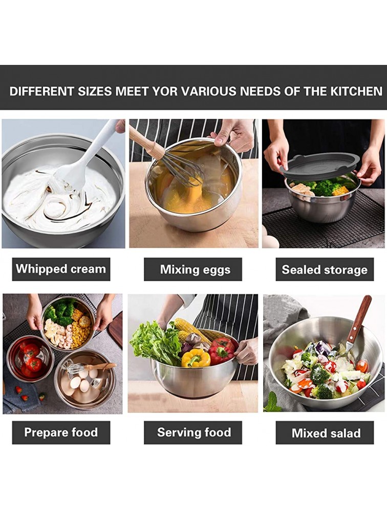 Mixing Bowls with Airtight Lids 20 piece Stainless Steel Metal Nesting Bowls AIKKIL Non-Slip Silicone Bottom Size 7 3.5 2.5 2.0,1.5 1,0.67QT Great for Mixing Baking Serving Grey - B6HVVKOMI