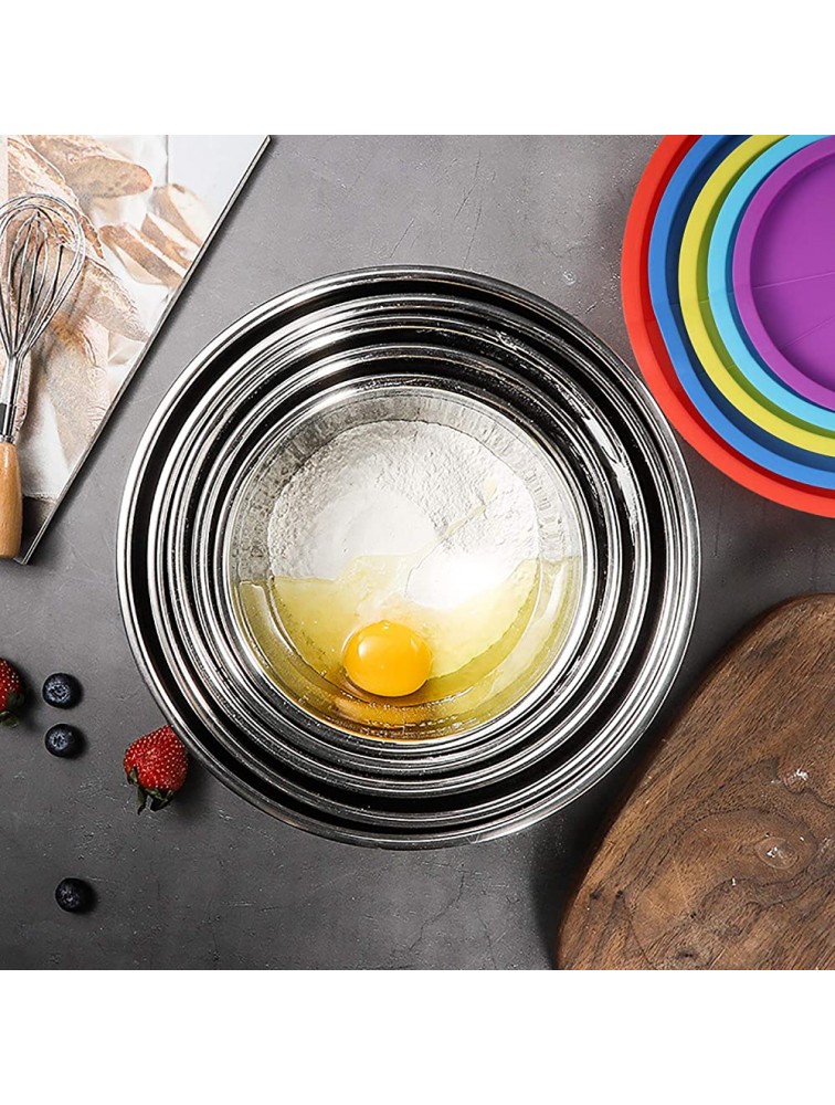 Mixing Bowls with Airtight Lids Set of 5 Stainless Steel Mixing Bowl Set Non Slip Colorful Silicone Bottom Nesting Storage Bowls Great for Mixing & Prepping 1.5-2.5-3-5-8 QT - BB5Y1UW2A