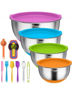 Mixing Bowls with Airtight Lids Stainless Steel Metal Nesting Bowls Set of 17 by Wildone Colorful Non-slip Bottoms & Measurement Marks Size 1.5 2 3 5QT Great for Mixing & Serving - BWCMRXW6R