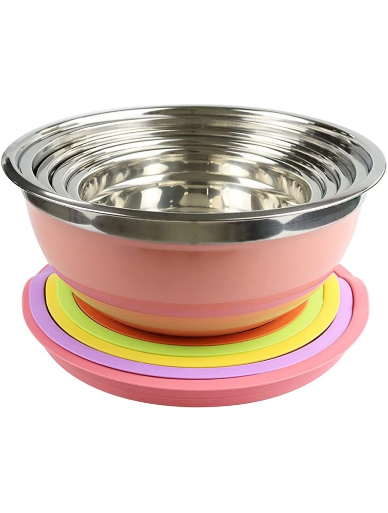 Raking Stainless Steel Mixing Bowls With Colorful Lids Set of 5 Large Capacity Nesting Metal Bowls for Space Saving Storage Great for Kitchen Camping Cooking Baking Serving Prepping Multi - BG8L89YLS
