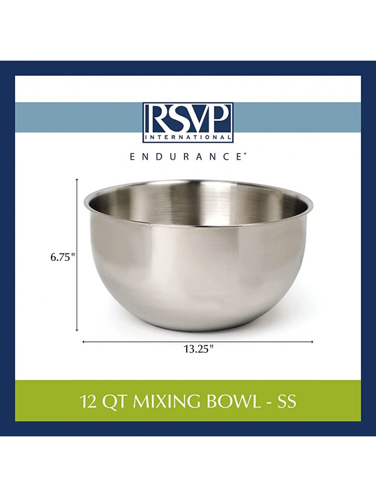 RSVP International Endurance Stainless Steel Mixing Bowls 12 Quart - BI0XAGZWX