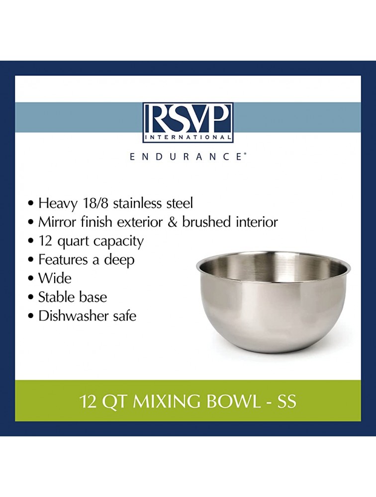 RSVP International Endurance Stainless Steel Mixing Bowls 12 Quart - BI0XAGZWX