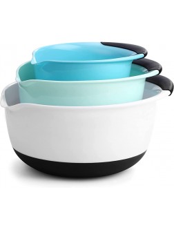 Spring Chef Mixing Bowls with Soft Grip Handles Prep Bowls for Baking and Cooking Mixing Bowl with Pour Spout and Non-skid Bottom Set of 3 Blue Mint and White - BBBD87W6R