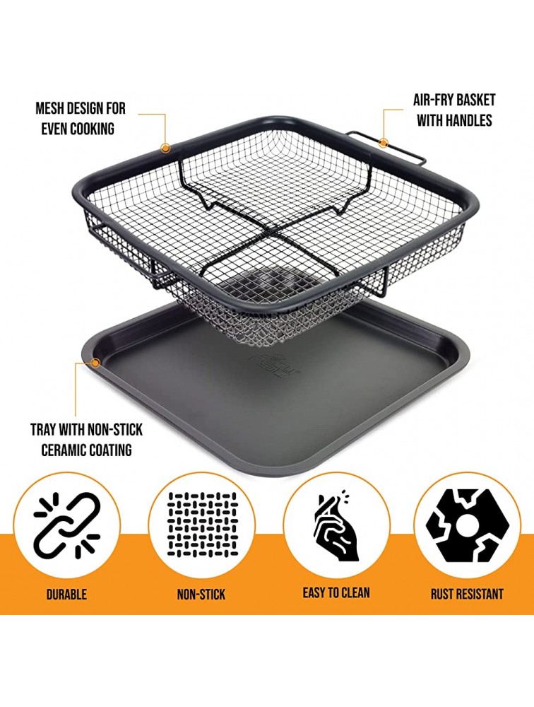 EaZy MealZ Crisping Basket & Tray Set | Air Fry Crisper Basket | Tray & Grease Catcher | Even Cooking | Non-Stick | Healthy Cooking 9 x 10 Gray - BH8X3B7HI