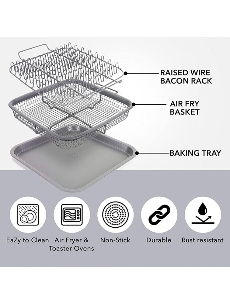 EaZy MealZ Crisping Basket & Tray Set | Air Fry Crisper Basket | Tray & Grease Catcher | Even Cooking | Non-Stick | Healthy Cooking 9 x 10 Gray - BH8X3B7HI