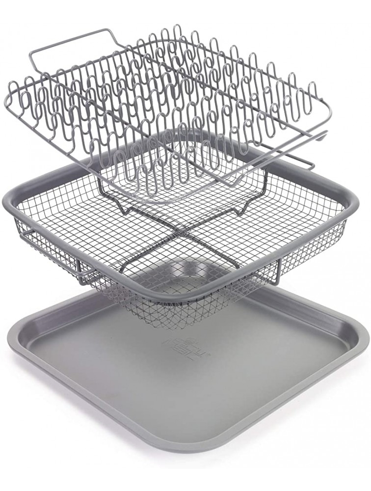 EaZy MealZ Crisping Basket & Tray Set | Air Fry Crisper Basket | Tray & Grease Catcher | Even Cooking | Non-Stick | Healthy Cooking 9" x 10" Gray - BH8X3B7HI