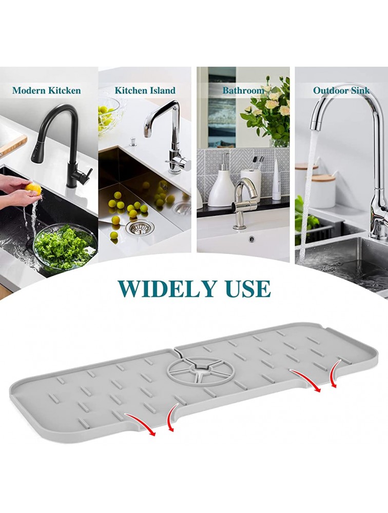 Kitchen Guard Silicone Faucet Handle Drip Catcher Tray Kitchen Guard Silicone Silicone Faucet Mat 1Pack Grey - B4WVFMBFD