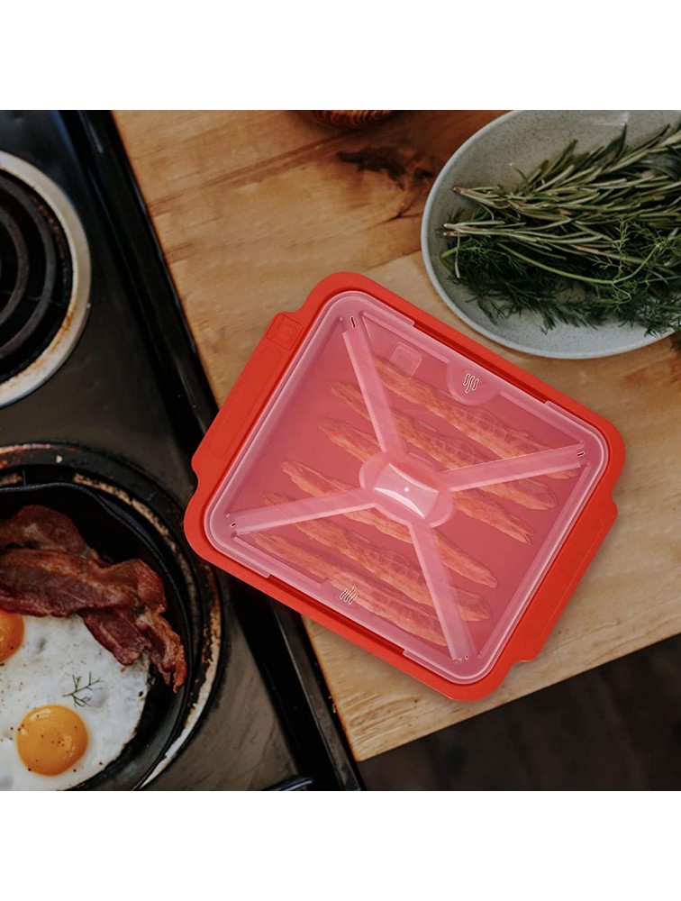 MUGOOLER Microwave Easy Bacon Maker Cooker with Lid Safety Quick and with No Mess 11.3 L x 9.0 W x 2.4 H Red - B9QAU3BTP